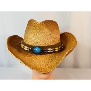 Kenny K Women Cowboy Cowgirl Strap Hat Large RM10D-B Western Turquoise Beaded
